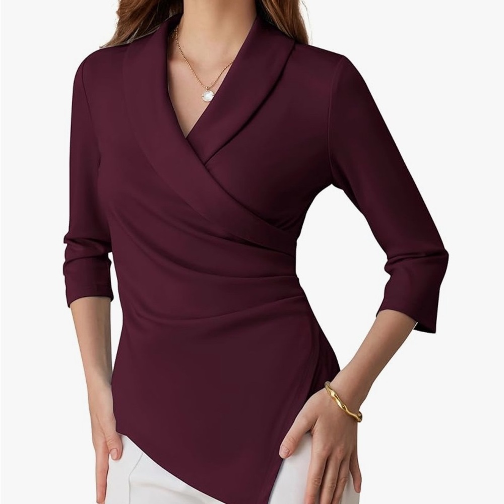 Grace Karin Deep Burgundy Wrap Blouse XL